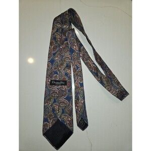 Christian Dior Monsieur Men's Silk Tie,  Blue Paisley, EXCELLENT Condition